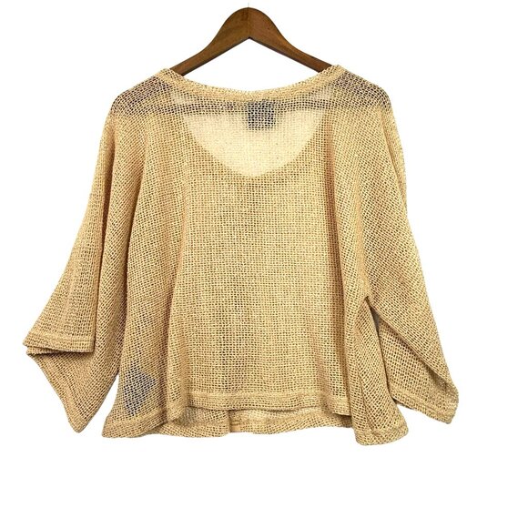 Noelle Sheer Boho Crocheted Top One Size Cropped Pullover Sequins Button Accents - Picture 2 of 8